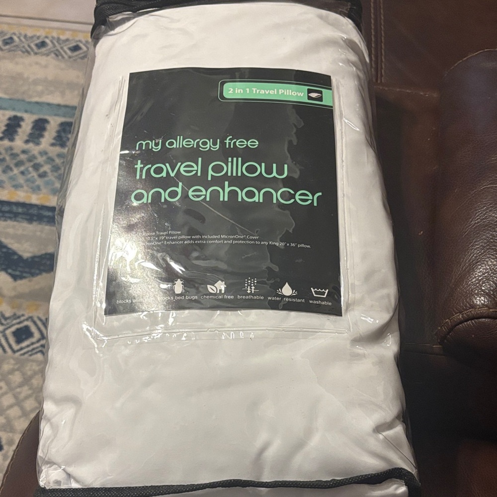 Allergy Free White Travel Pillow and Enhancer King. New